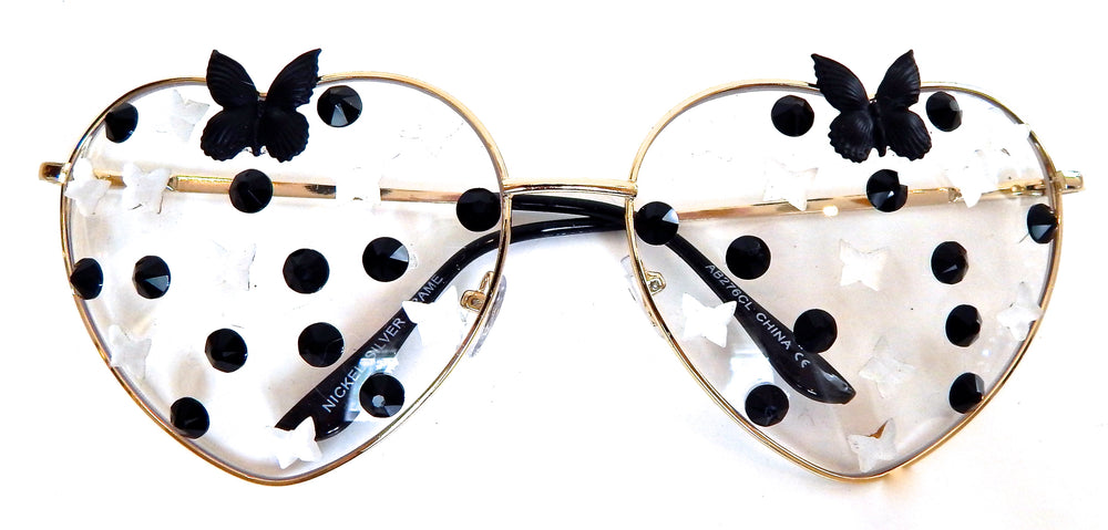 FAIRY REBEL WHITE MORPHO RAVEN BUTTERFLY JUMBO HEART SUNGLASSSES