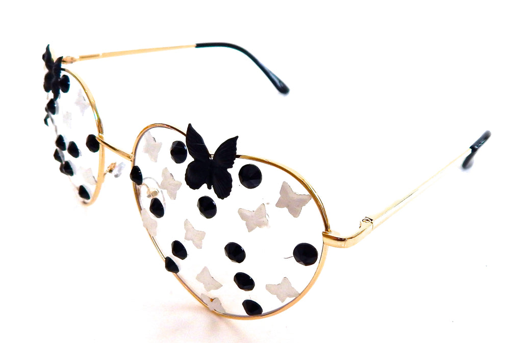 FAIRY REBEL WHITE MORPHO RAVEN BUTTERFLY JUMBO HEART SUNGLASSSES