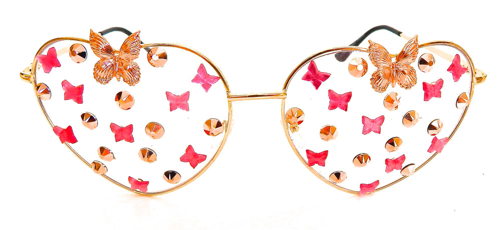 FAIRY REBEL WHITE MORPHO ROMANTICA BUTTERFLY JUMBO HEART SUNGLASSSES
