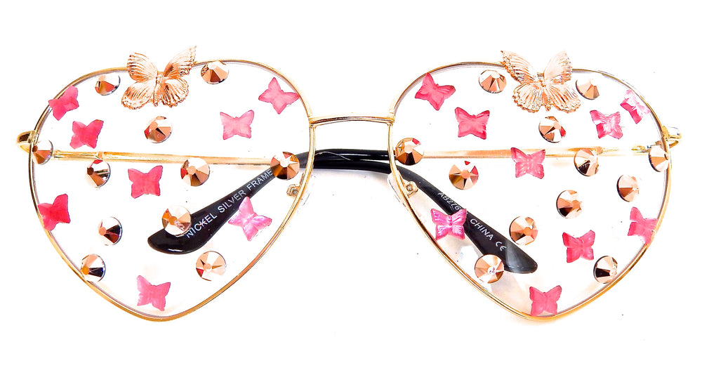 FAIRY REBEL WHITE MORPHO ROMANTICA BUTTERFLY JUMBO HEART SUNGLASSSES