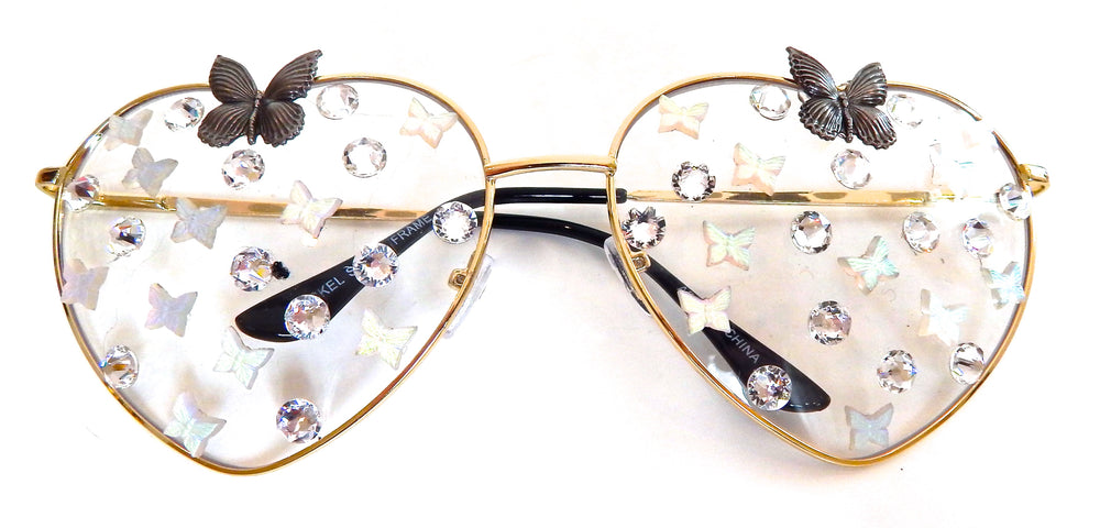 FAIRY REBEL WHITE MORPHO RANSOM BUTTERFLY JUMBO HEART SUNGLASSSES