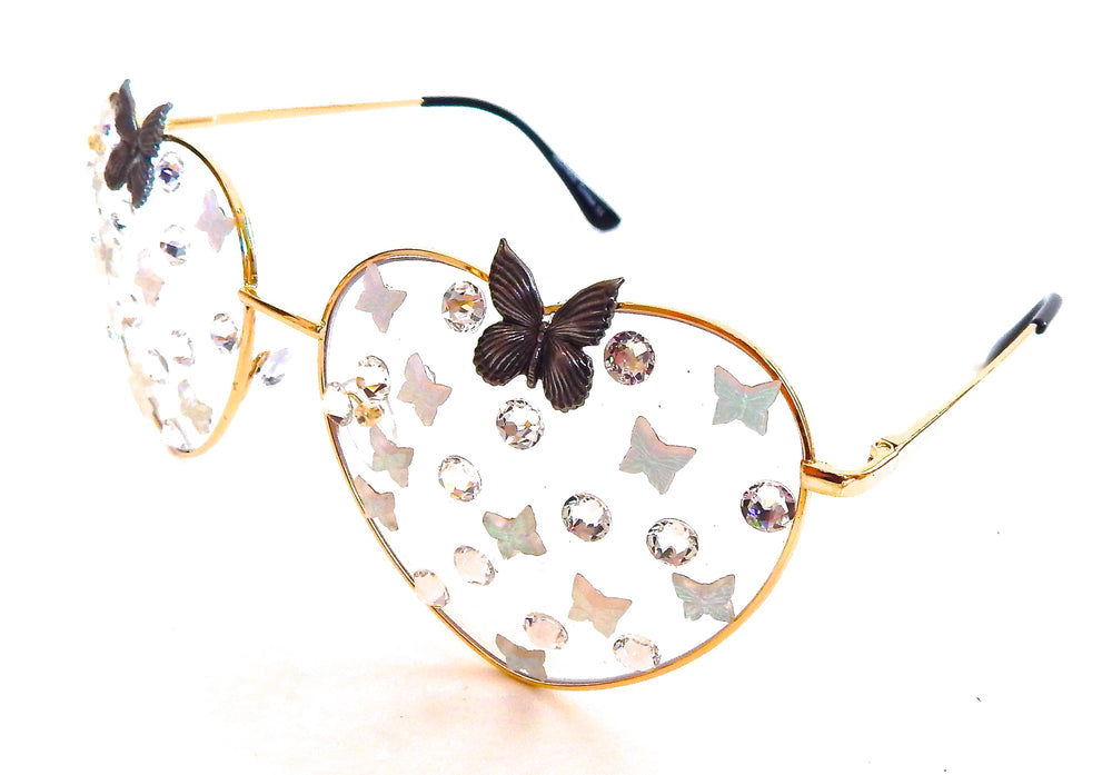 FAIRY REBEL WHITE MORPHO RANSOM BUTTERFLY JUMBO HEART SUNGLASSSES