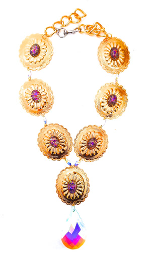 GOLDEN SQUASH BLOSSOM CONCHO NECKLACE