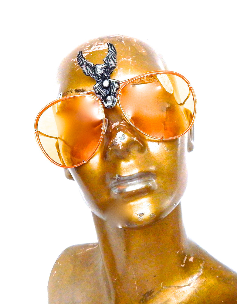 HARLEY SILVER EAGLE YELLOW AVIATOR GLASSES