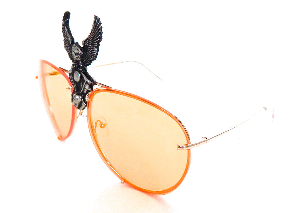 HARLEY SILVER EAGLE YELLOW AVIATOR GLASSES