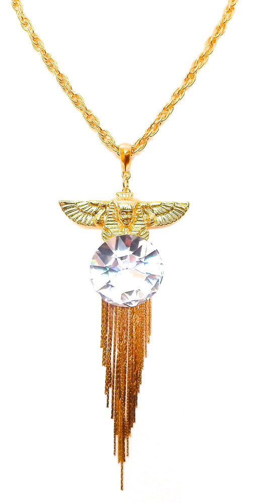 EGYPTIAN GOLD ISIS GODDESS MOONDUST FRINGE NECKLACE