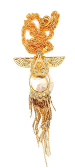 EGYPTIAN GOLD ISIS GODDESS MOONDUST FRINGE NECKLACE