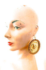 EGYPTIAN GOLD KING TUT HONEY DUST RHINESTONE MEDALLION EARRINGS