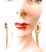 EGYPTIAN GOLD KING TUT OPAL RHINESTONE FRINGE EARRINGS