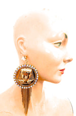 EGYPTIAN GOLD KING TUT OPAL RHINESTONE FRINGE EARRINGS