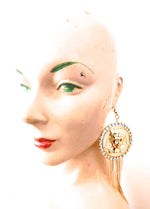 EGYPTIAN GOLD KING TUT OPAL RHINESTONE FRINGE EARRINGS