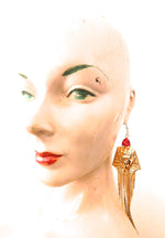 EGYPTIAN GOLD KING TUT SCARLET RHINESTONE FRINGE EARRINGS