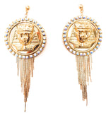 EGYPTIAN GOLD KING TUT OPAL RHINESTONE FRINGE EARRINGS