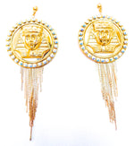 EGYPTIAN GOLD KING TUT OPAL RHINESTONE FRINGE EARRINGS