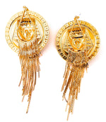 EGYPTIAN GOLD KING TUT OPAL RHINESTONE FRINGE EARRINGS