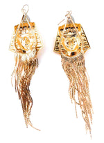 EGYPTIAN GOLD KING TUT SCARLET RHINESTONE FRINGE EARRINGS