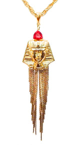 EGYPTIAN GOLD KING TUT SCARLET FRINGE NECKLACE