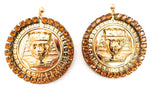 EGYPTIAN GOLD KING TUT HONEY DUST RHINESTONE MEDALLION EARRINGS