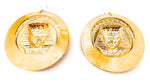 EGYPTIAN GOLD KING TUT HONEY DUST RHINESTONE MEDALLION EARRINGS