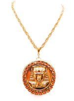 EGYPTIAN GOLD KING TUT HONEY DUST RHINESTONE MEDALLION NECKLACE