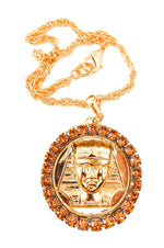 EGYPTIAN GOLD KING TUT HONEY DUST RHINESTONE MEDALLION NECKLACE