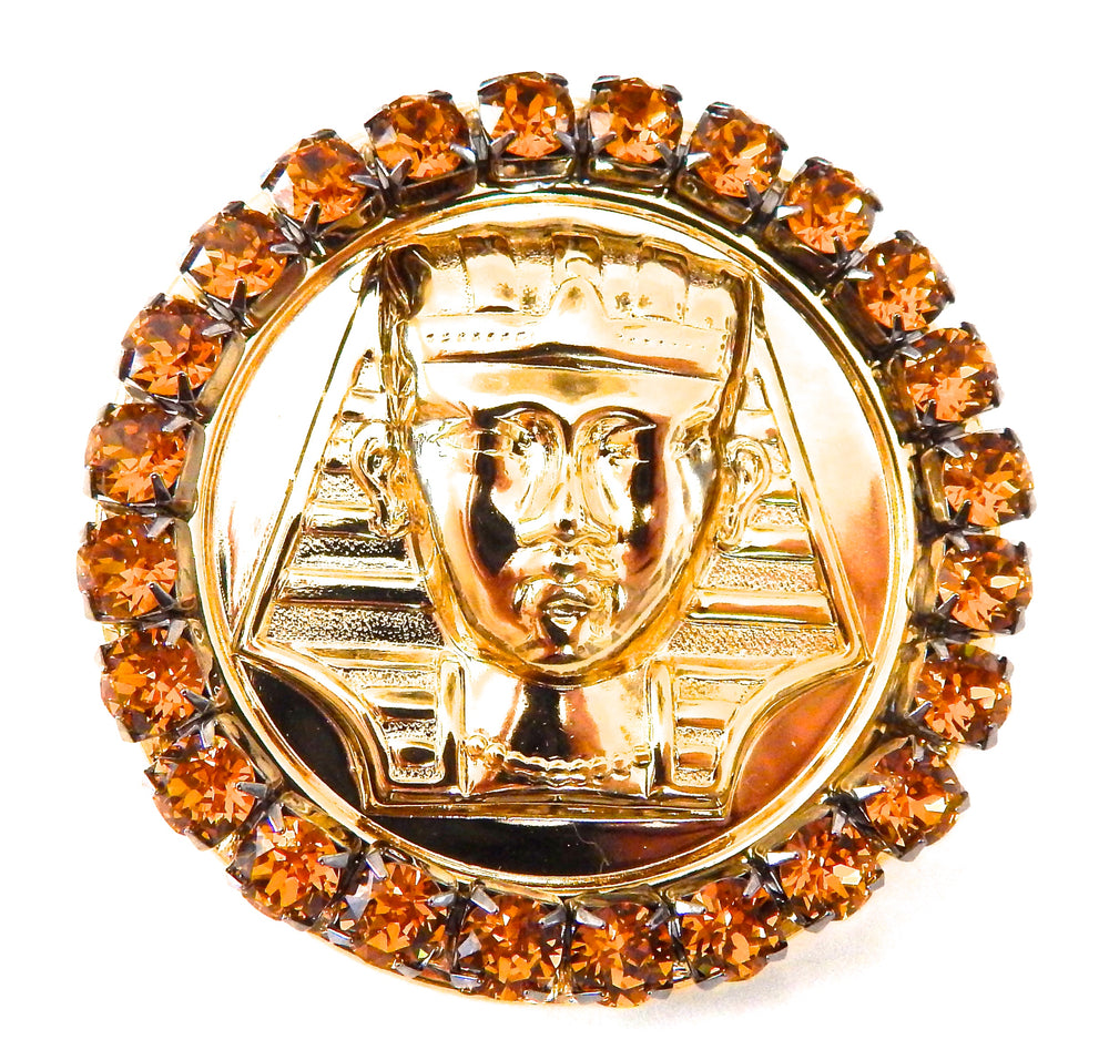 EGYPTIAN GOLD KING TUT HONEY DUST RHINESTONE MEDALLION RING