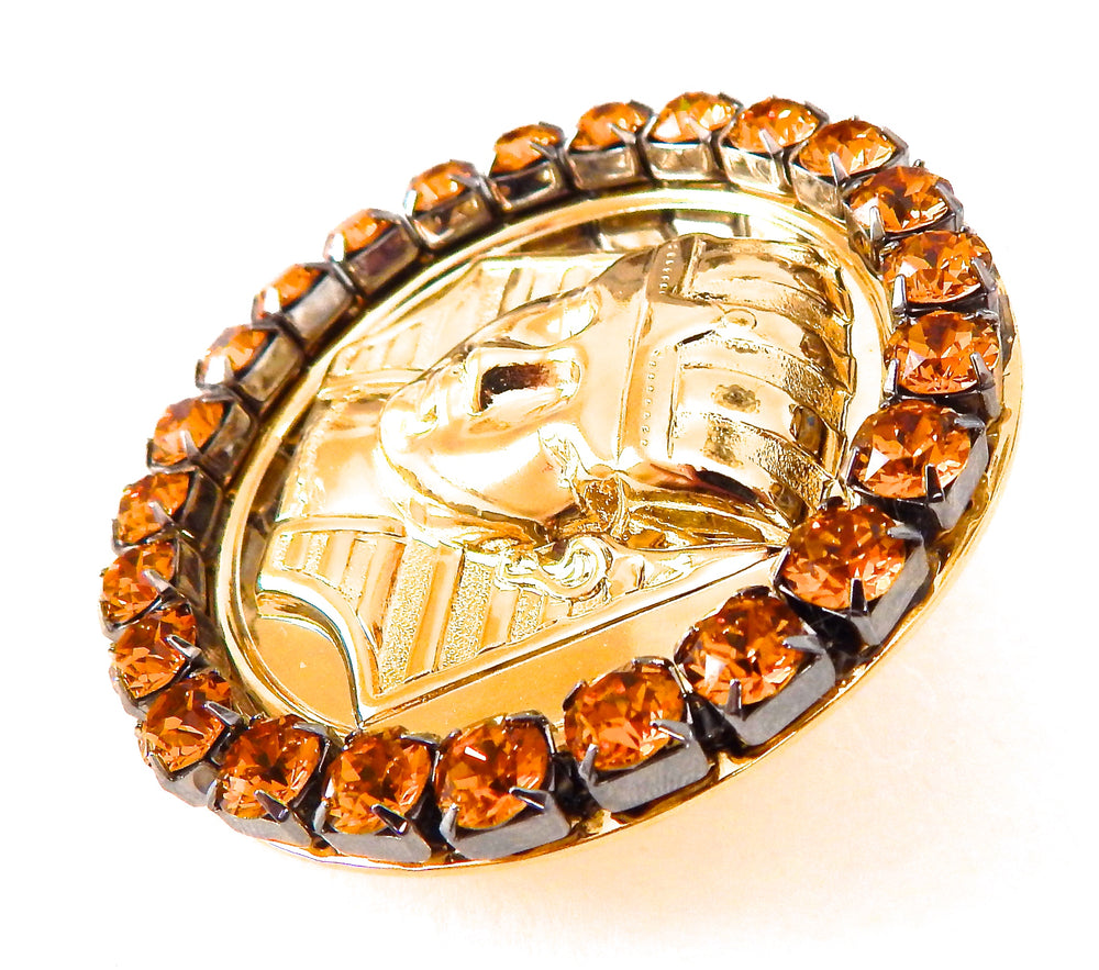 EGYPTIAN GOLD KING TUT HONEY DUST RHINESTONE MEDALLION RING