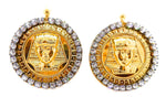 EGYPTIAN GOLD KING TUT MOONDUST RHINESTONE MEDALLION EARRINGS