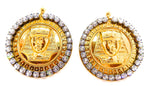 EGYPTIAN GOLD KING TUT MOONDUST RHINESTONE MEDALLION EARRINGS