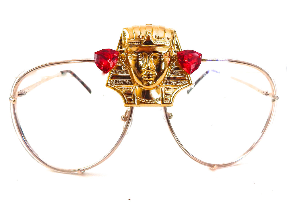 EGYPTIAN GOLD KING TUT SCARLET RHINESTONE AVIATOR SUNGLASSES