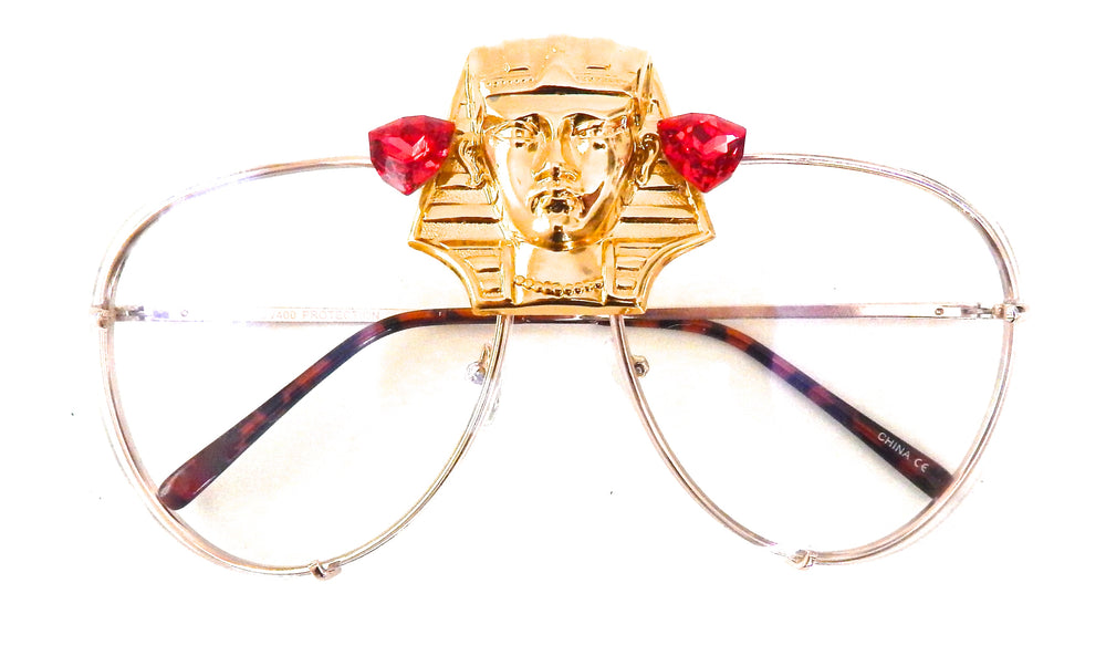 EGYPTIAN GOLD KING TUT SCARLET RHINESTONE AVIATOR SUNGLASSES