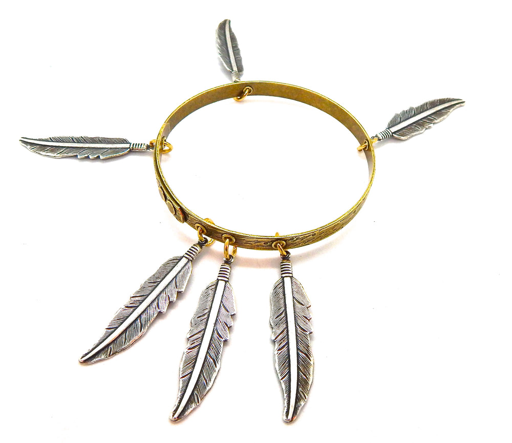 THUNDERBIRD LADYHAWKE MEDIUM FEATHER BANGLE (GOLD)