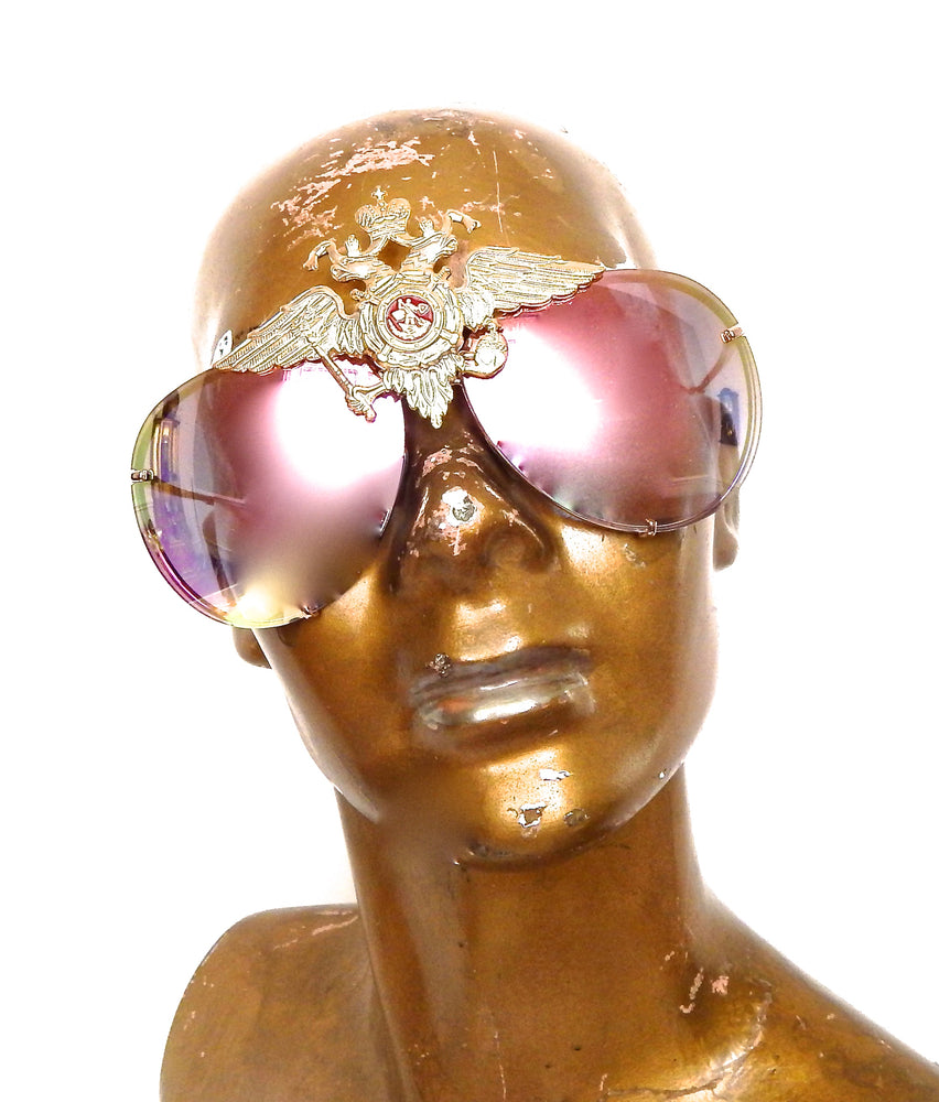 MILITARY EAGLE PINK MIRROR AVIATOR GLASSES