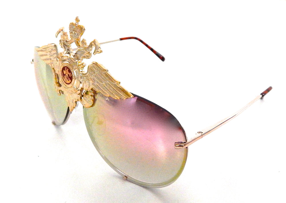MILITARY EAGLE PINK MIRROR AVIATOR GLASSES