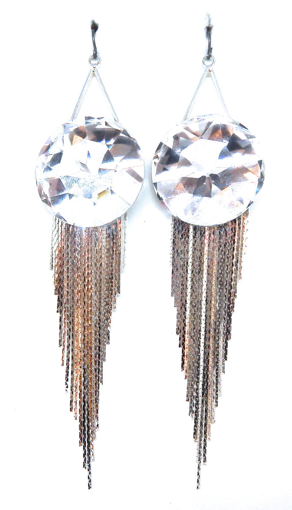 THUNDERBIRD MOONDUST XL ROUND SILVER FRINGE EARRINGS