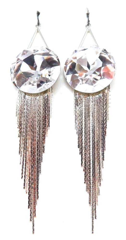 THUNDERBIRD MOONDUST XL ROUND SILVER FRINGE EARRINGS