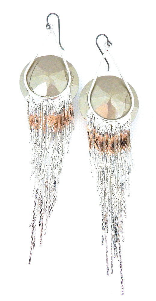 THUNDERBIRD MOONDUST XL ROUND SILVER FRINGE EARRINGS