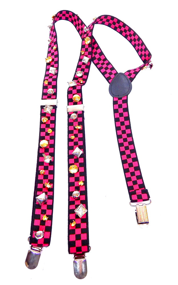 PINK & BLACK STUD SUSPENDERS