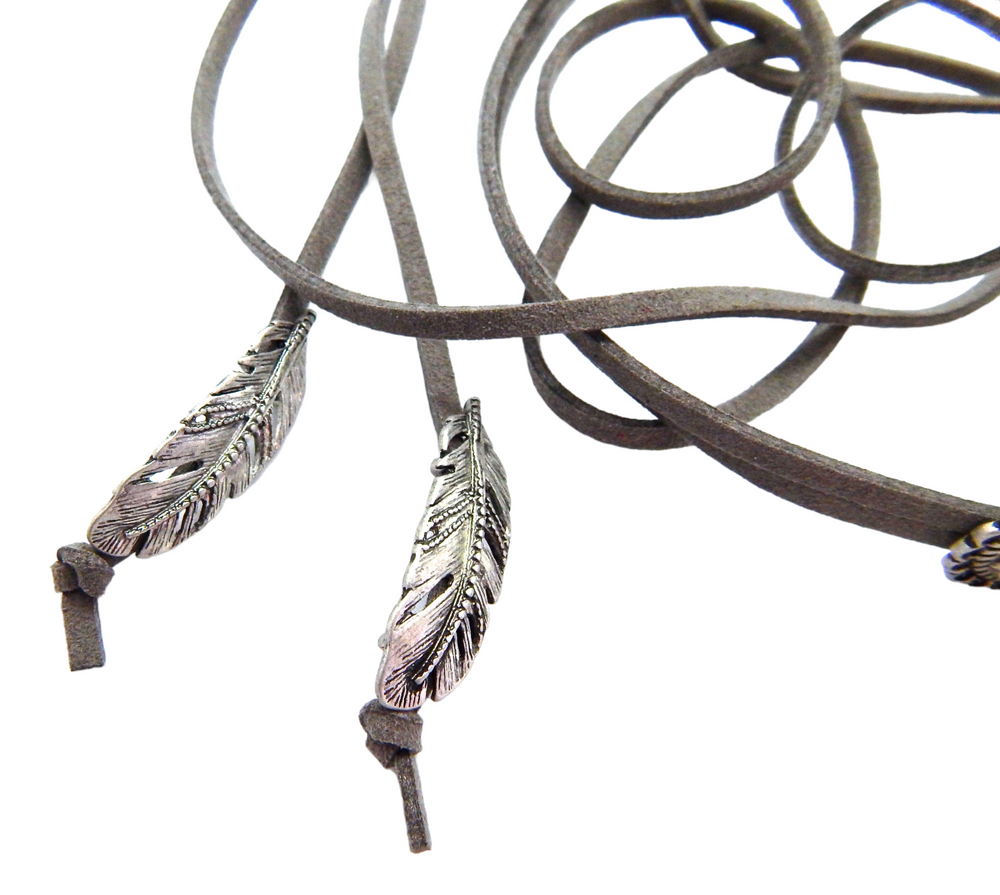 BILLIE JEAN ASTER FEATHER GREY BOLO TIE