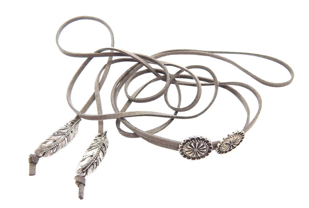 BILLIE JEAN ASTER FEATHER GREY BOLO TIE