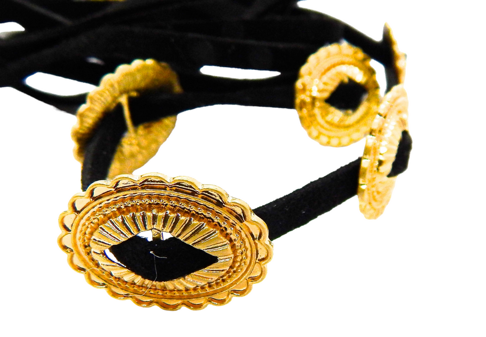 BILLIE JEAN 9 GOLD CONCHO BLACK BOLO TIE