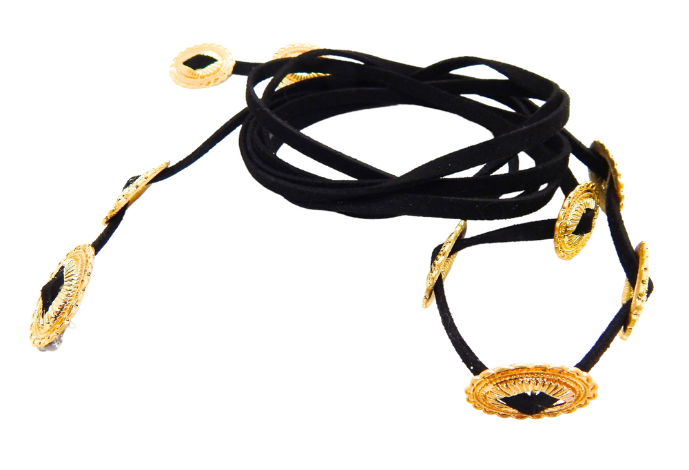 BILLIE JEAN 9 GOLD CONCHO BLACK BOLO TIE