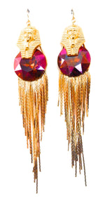 EGYPTIAN GOLD RAMSES MAHOGANY FRINGE EARRINGS