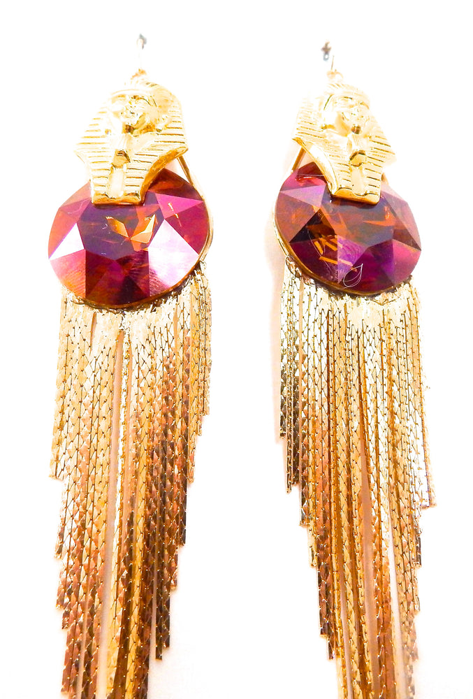 EGYPTIAN GOLD RAMSES MAHOGANY FRINGE EARRINGS