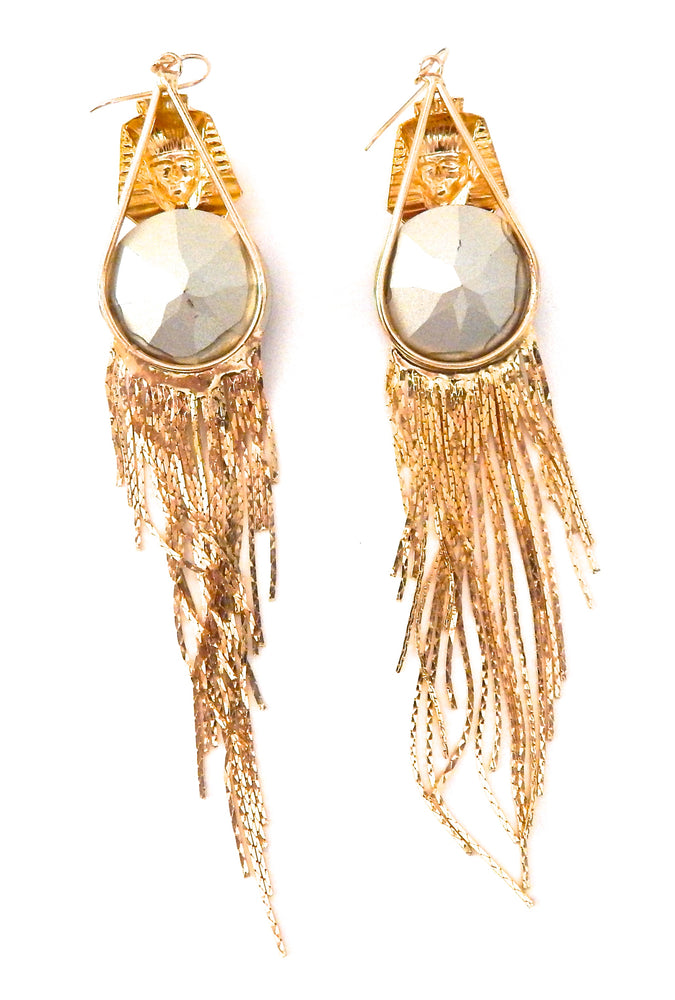 EGYPTIAN GOLD RAMSES MAHOGANY FRINGE EARRINGS