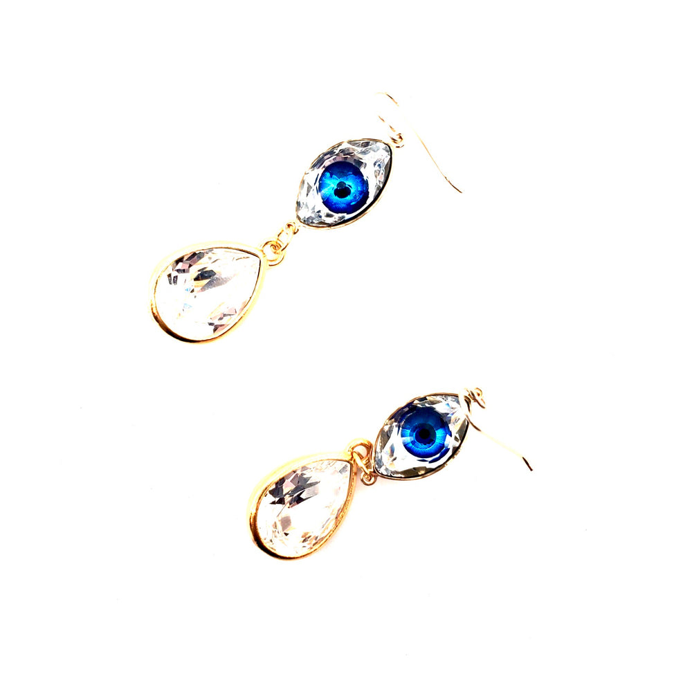 EGYPTIAN GOLD EYE OF GOD DROP EARRINGS