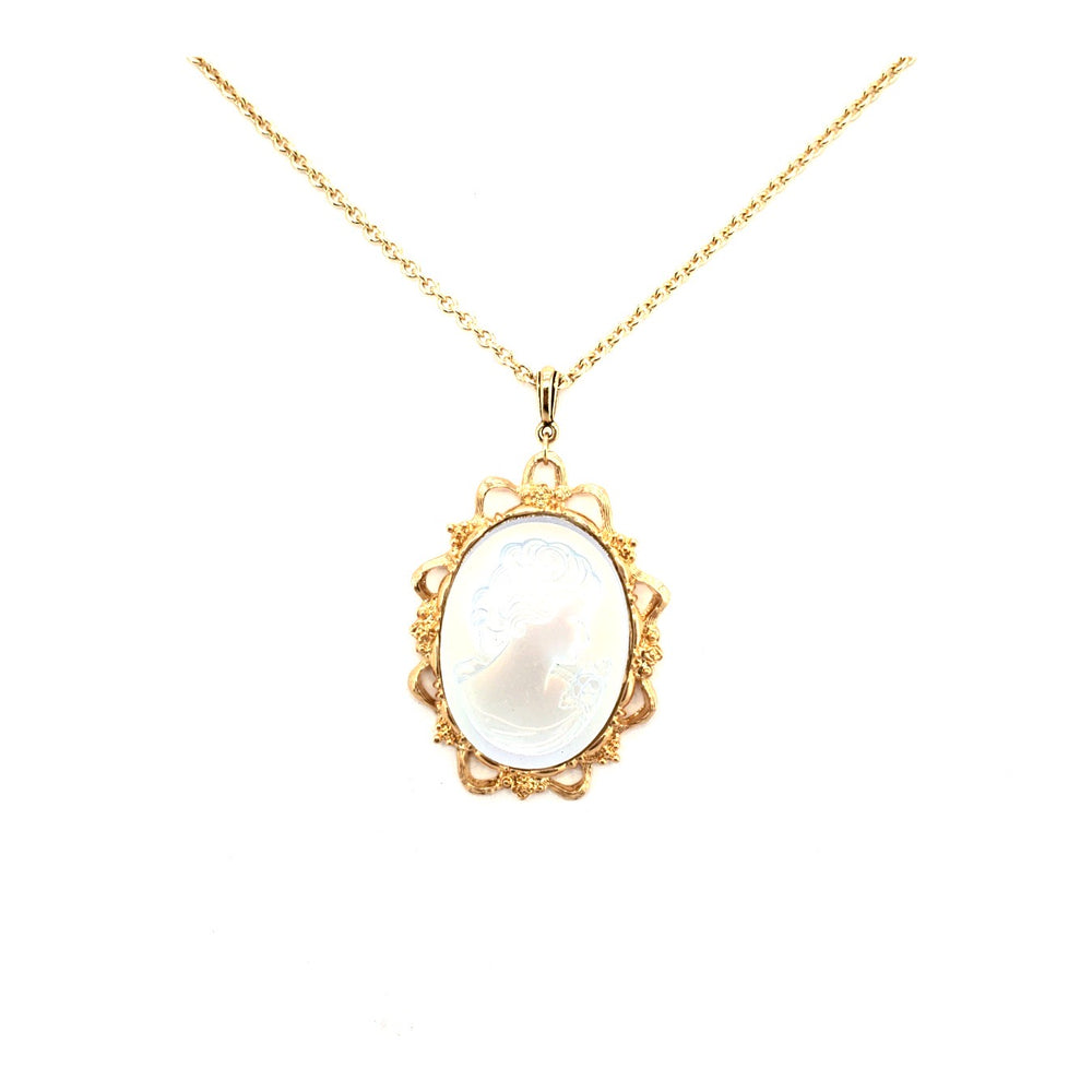 IMPERIAL GLASS OPAL LADY CAMEO NECKLACE
