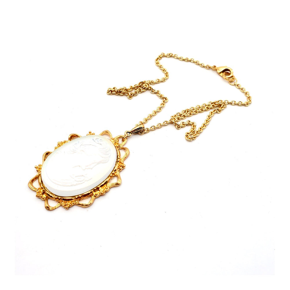 IMPERIAL GLASS OPAL LADY CAMEO NECKLACE