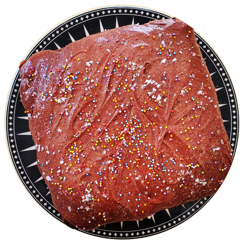 VANILLA CAKE + RAINBOW CHOCOLATE FROSTING