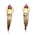 EGYPTIAN GOLD KHEPRI BEETLE PINK FOX FRINGE EARRINGS